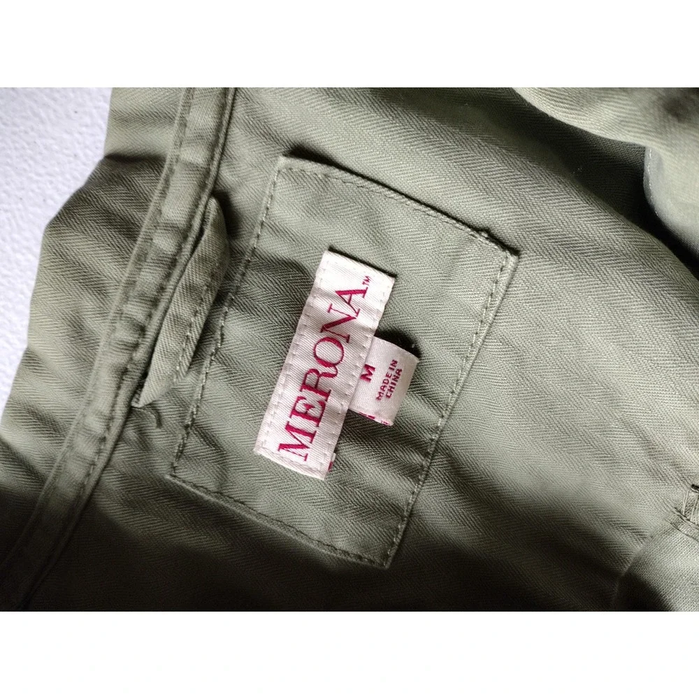 Merona Women's Utility Vest Military Style‎ Olive Green Full Zip Pockets